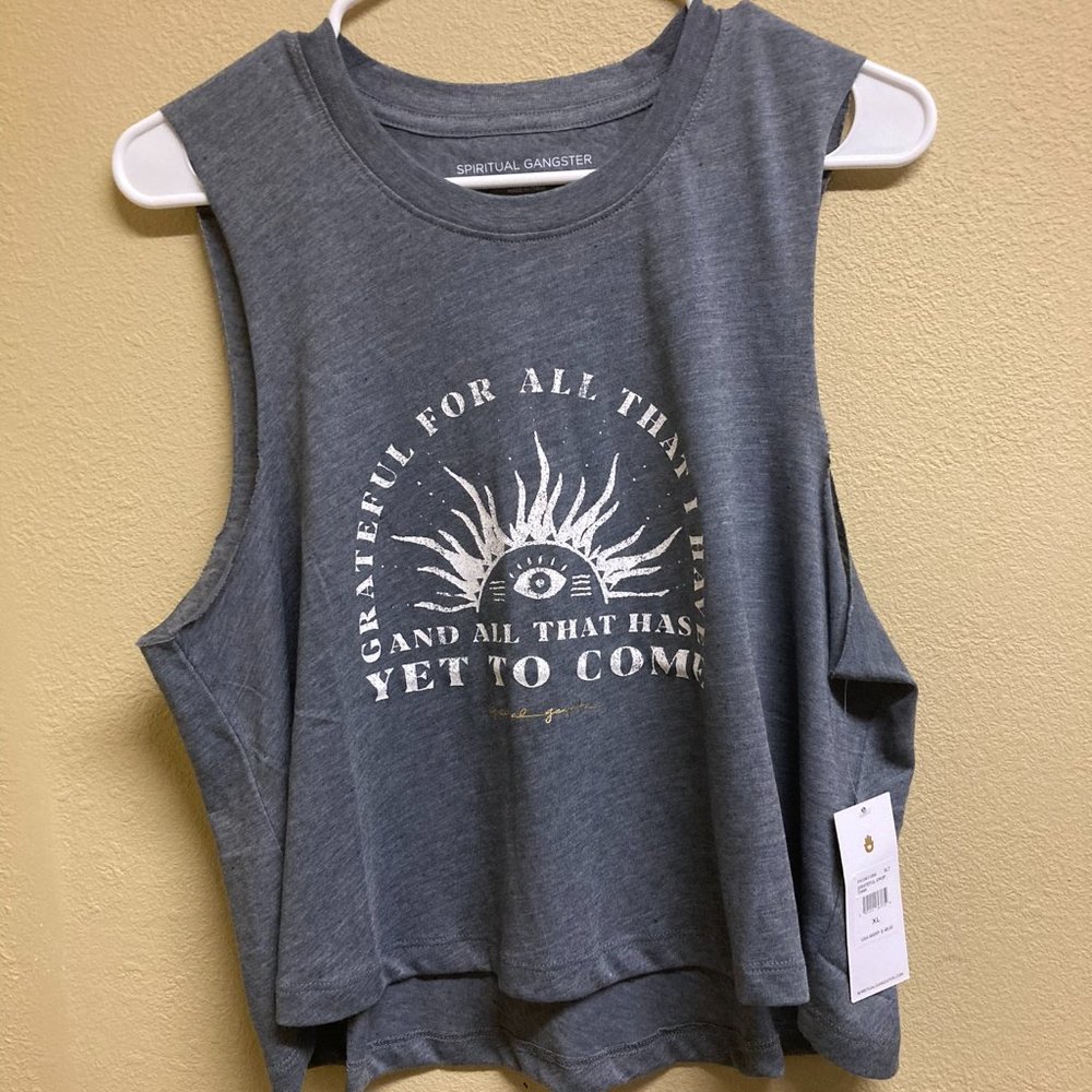 Womens Gray Size XL Spiritual Gangster Cropped Tank Top. NWT
